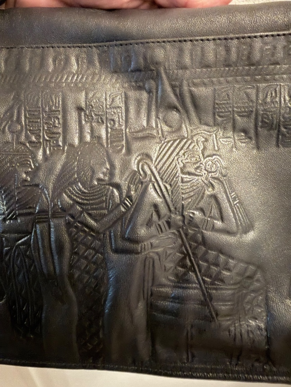 Artisan Black Leather Egyptian Hand-Tooled Embossed Crossbody Bag - Picture 6 of 14